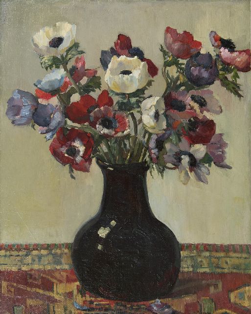 Groen H.P.  | Anemones, oil on canvas laid down on panel 51.0 x 41.0 cm, signed l.r.