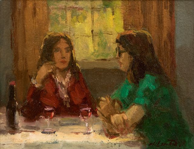 Wil van Dinther | Sharing confidences, oil on board, 14.9 x 18.8 cm, signed l.r. and on the reverse