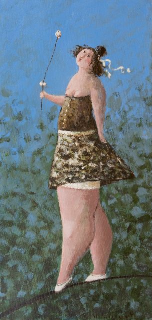 Evert van Hemert | Skirt day, acrylic on canvas, 45.0 x 95.0 cm, signed l.r.