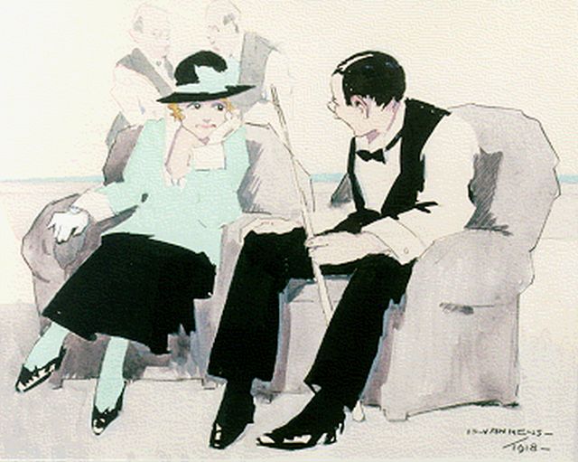 Is Mens | The conversation, watercolour on paper, 25.5 x 35.0 cm, signed l.r. and dated 1918
