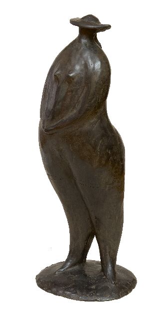 Evert van Hemert | Lady with hat, patinated bronze, 69.0 x 26.0 cm, signed on the base with monogram and executed 2005
