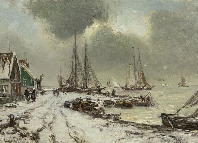 Louis Apol | Winter at Volendam, oil on canvas, 55.3 x 75.3 cm, signed l.l.