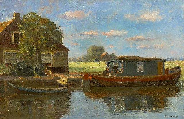 Jan Harm Weijns | Moored barge in Katwijk aan den Rijn, oil on canvas, 40.5 x 60.8 cm, signed l.r.