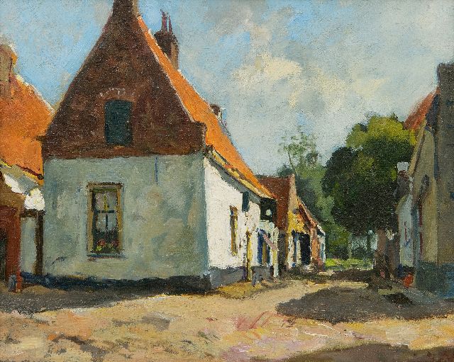 Vuuren J. van | A sunlit village street, oil on canvas 24.1 x 30.1 cm, signed l.r.