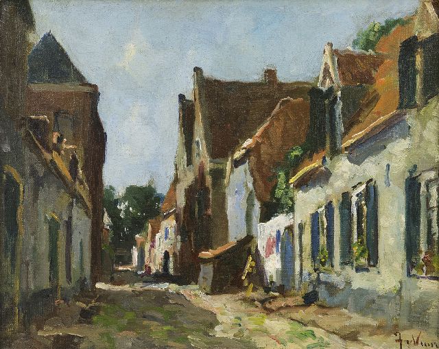 Jan van Vuuren | A sunny village street, oil on canvas, 24.0 x 29.8 cm, signed l.r.