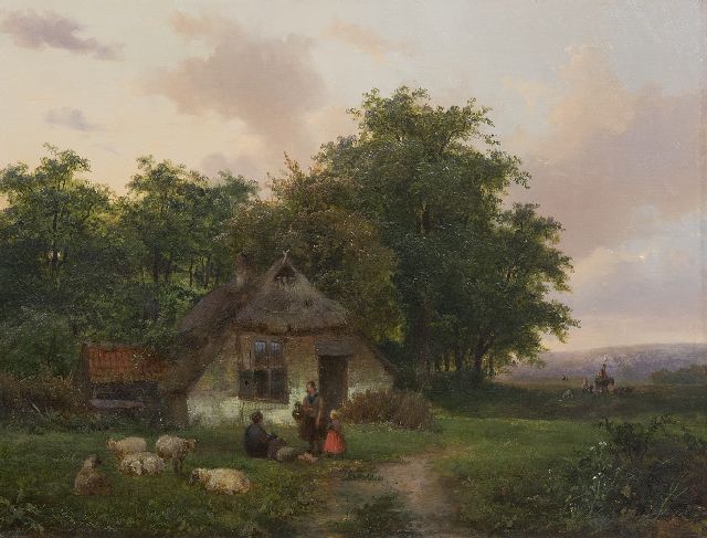 Rietstap A.R.  | A landscape with land folk near a farm, oil on panel 34.3 x 45.0 cm, signed l.r. (indistinctly)