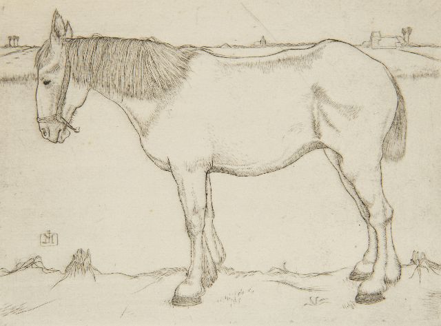 Mankes J.  | Standing horse, etching on paper 11.7 x 15.8 cm, signed c.l. with monogram in the plate and executed in 1917