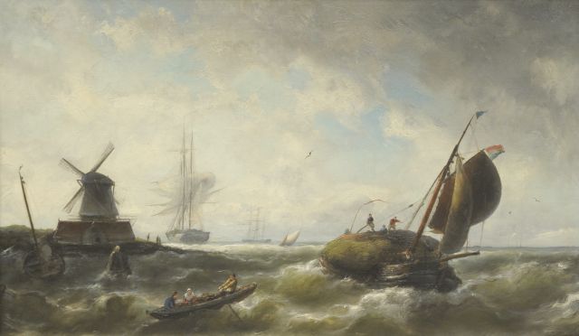 Riegen N.  | Setting sail in a storm, oil on canvas 43.9 x 74.2 cm, signed l.l.