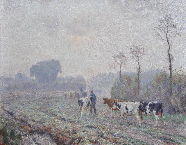 Meijer J.  | Early morning: on the way to the common land, oil on canvas 65.2 x 85.7 cm, signed l.r.