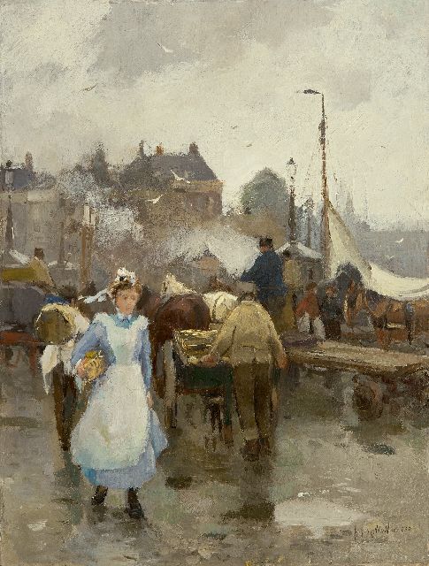 August van Voorden | Maid-servant in Rotterdam, oil on canvas, 47.0 x 35.9 cm, signed l.r.
