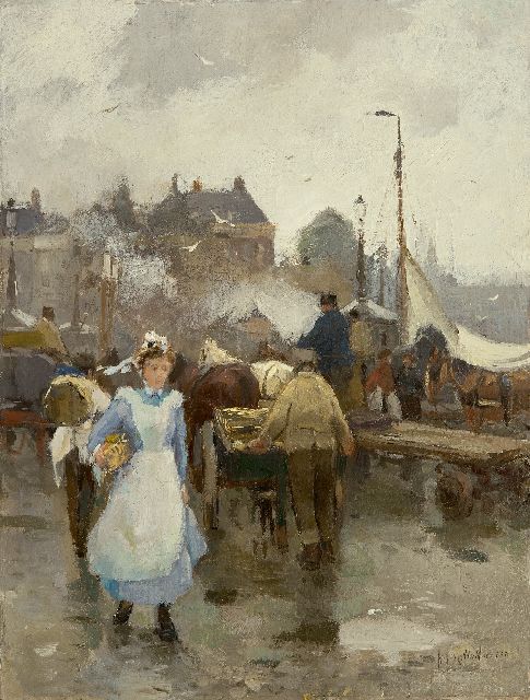 Voorden A.W. van | Maid-servant in Rotterdam, oil on canvas 47.0 x 35.9 cm, signed l.r.