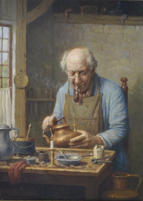 Willem van Nieuwenhoven | The tinker, oil on canvas, 40.4 x 30.3 cm, signed l.l.