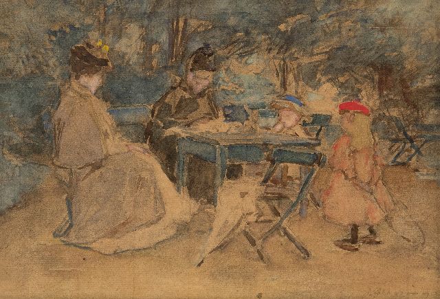 Johannes Evert Akkeringa | An afternoon tea in The Hague, chalk and watercolour on paper, 16.3 x 23.5 cm, signed l.r. and dated Aug 1890