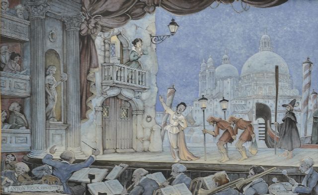 Pieck A.F.  | Operetta 'A Night in Venice', watercolour on paper 24.0 x 35.0 cm, signed l.l.