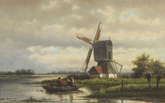 Georgius Heerebaart | Anglers in a polder landschape, oil on panel, 26.4 x 40.8 cm, signed l.r.