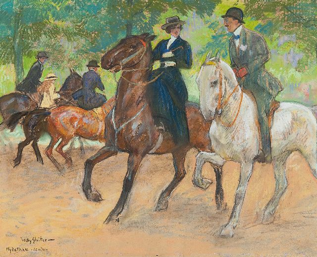 Sluiter J.W.  | Horse riding in Hyde Park, London, pastel on paper 38.0 x 49.0 cm, signed l.l.