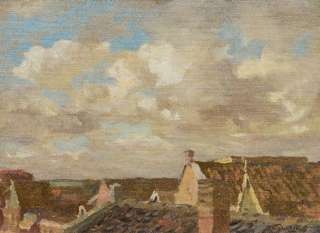 Willem Bastiaan Tholen | A view over roofs, oil on canvas laid down on panel, 23.0 x 31.7 cm, signed l.r.