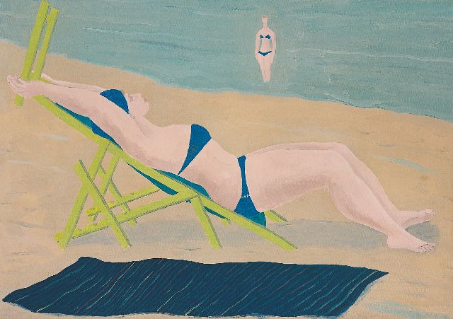 Erfmann F.G.  | Sunbather, oil on canvas 50.0 x 70.4 cm, signed l.l. with monogram and dated 1958