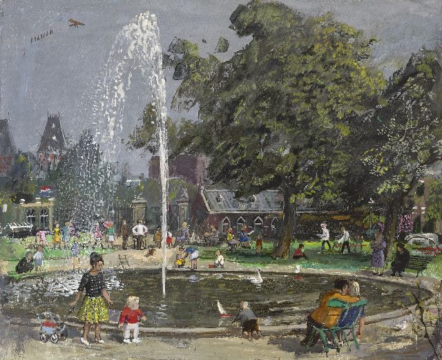 Harm Kamerlingh Onnes | A summer afternoon in the park, Amsterdam, oil on canvas, 50.4 x 61.2 cm, signed l.l. with monogram and dated '63