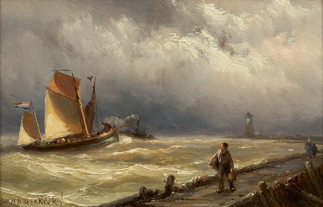 Jan H.B. Koekkoek | Entering the harbour, oil on panel, 12.2 x 18.4 cm, signed l.l. and dated on the reverse