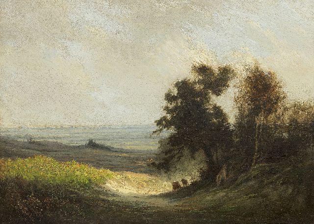 Georges Michel | Panoramic landscape with cattle, oil on panel, 28.3 x 39.2 cm