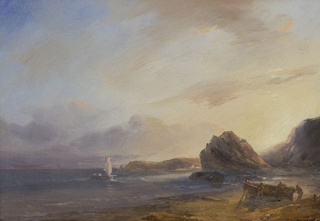 Meijer J.H.L.  | Rocky coast, oil on panel 20.0 x 29.0 cm, gesigneerd r.o. met monogram