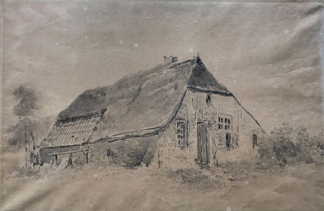 Hendrikus van de Sande Bakhuyzen | Farm house, brush and ink on paper, 31.3 x 44.3 cm, signed on the reverse