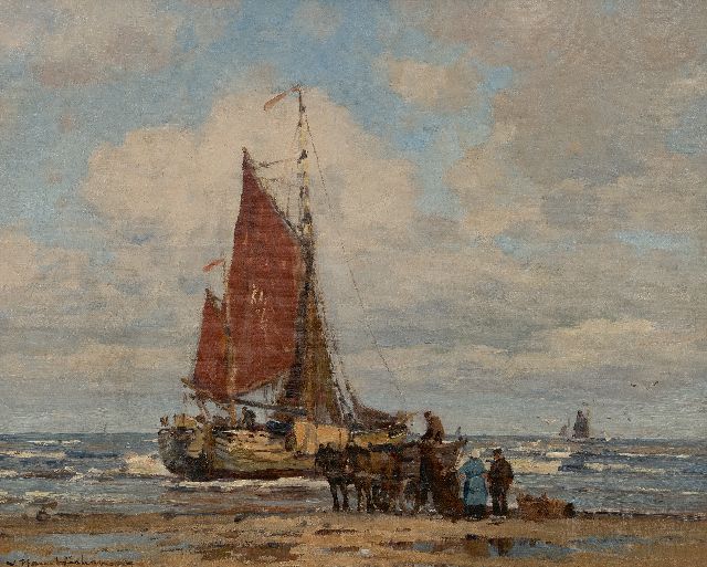 Hambüchen W.  | Fishing vessel in the surf, Katwijk, oil on canvas 50.0 x 60.5 cm, signed l.l.