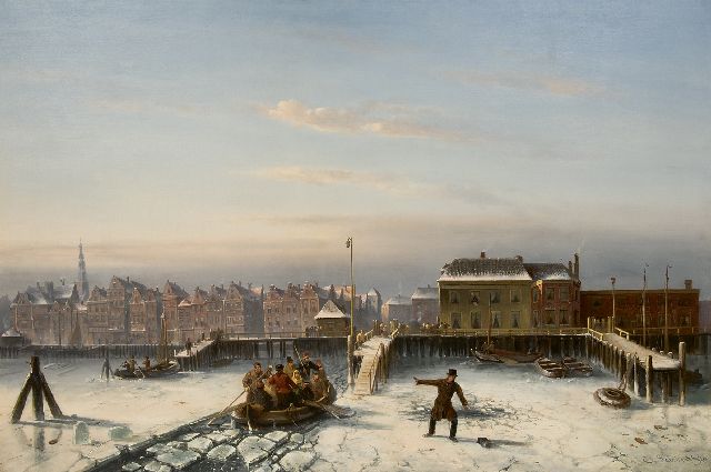 Leickert C.H.J.  | The IJ in winter, Amsterdam, oil on canvas 102.0 x 150.0 cm, signed l.r. and dated '70