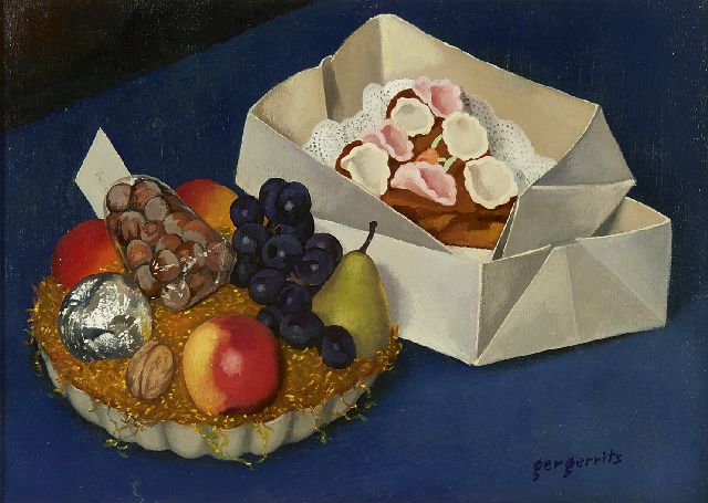 Ger Gerrits | Still life with a fruit basket and cake, oil on canvas, 36.2 x 50.2 cm, signed l.r. and painted in May 1944