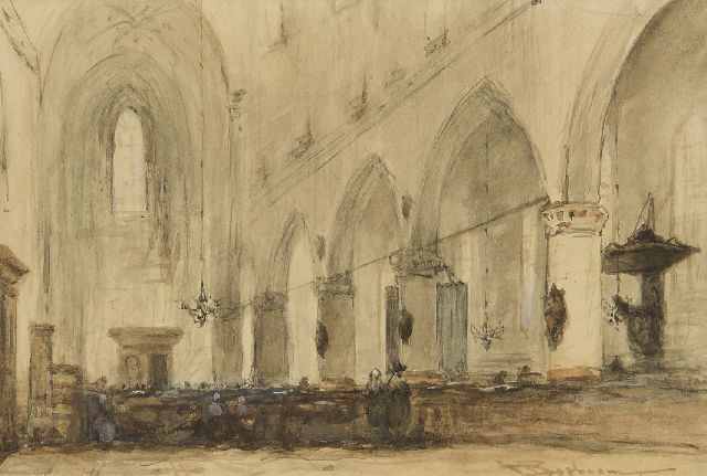 Johannes Bosboom | Kircheninnenraum, watercolour on paper, 13.0 x 19.2 cm, signed l.r.