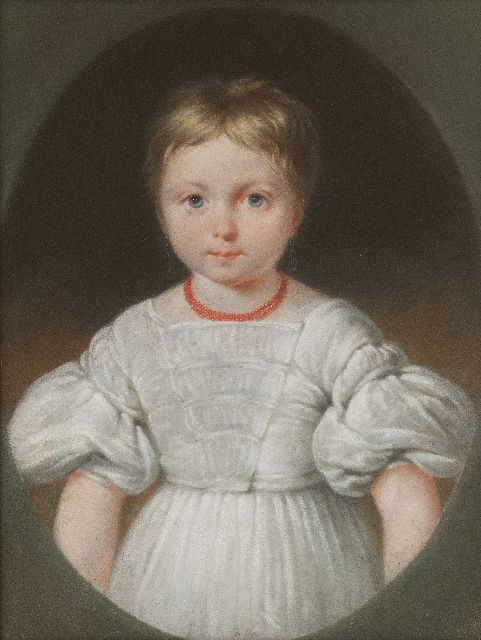 Daiwaille J.A.  | Portrait of a girl in a white dress, presumably  Henriette Louise Engelman (1 from 4 portraits), pastel on paper 31.5 x 24.3 cm