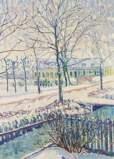 Schuhmacher W.G.C.  | Snow landscape near Hillegersberg, Rotterdam, oil on canvas 80.4 x 57.8 cm, painted ca. 1915