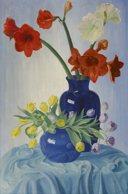 Dirk Smorenberg | Amaryllis flowers and tulips, oil on canvas, 121.4 x 81.2 cm, signed l.r.