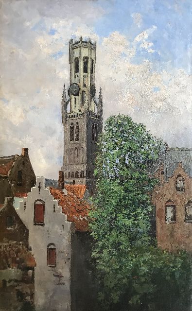 Belgische School, eerste helft 20e eeuw | A view in Bruges with the Belfort, oil on canvas, 91.0 x 56.9 cm, without frame