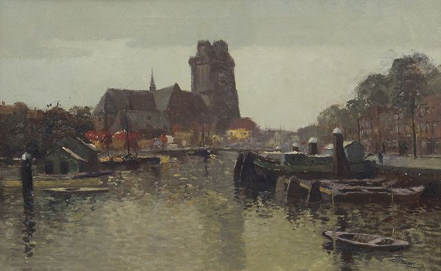 Chris Soer | The Nieuwe Haven and the Grote Kerk, Dordrecht, oil on canvas, 38.5 x 60.5 cm, signed l.r.