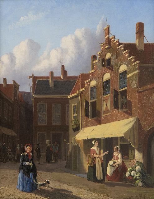 Joseph Bles | A Dutch street with greengrocer's stall, oil on panel, 25.3 x 20.0 cm, signed l.r.