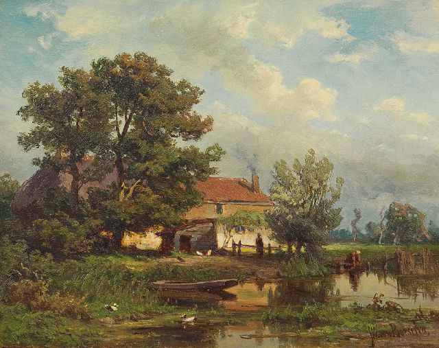 Jan Willem van Borselen | Farm by the water, oil on panel, 14.8 x 18.9 cm, signed l.r.