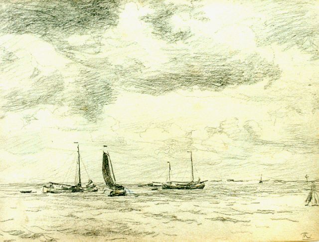 Willem Bastiaan Tholen | Shipping on the Zuiderzee, pencil on paper, 22.5 x 30.0 cm, signed l.r. with initials