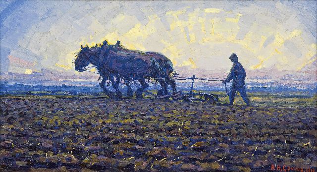 Herman Gouwe | At sunset, South Limburg, oil on canvas, 25.0 x 45.6 cm, signed l.r. and dated 1916