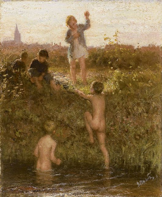 Blommers B.J.  | The little bathers, oil on canvas 48.2 x 40.4 cm, signed l.r. and painted ca. 1895-1907