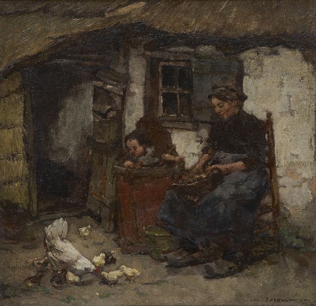 Akkeringa J.E.H.  | A summer farmyard, Heeze, oil on canvas laid down on panel 34.9 x 36.3 cm, signed l.r. and dated 1904