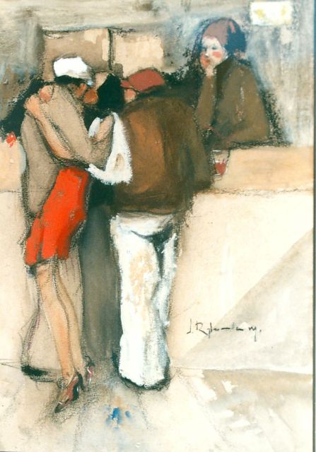 Jan Rijlaarsdam | Men in a pub, mixed media on paper, 29.0 x 19.6 cm, signed m.r.