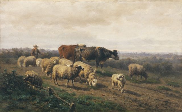 Flier H.R. van der | Shepherd with his cattle, oil on panel 31.0 x 50.2 cm, signed l.r. and dated '70