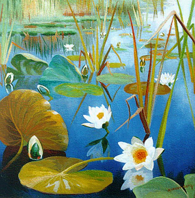 Smorenberg D.  | Waterlilies, oil on canvas 45.4 x 45.5 cm, signed l.r.