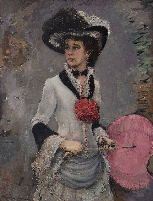 Piet Rezelman | Elegant lady with hat, oil on panel, 67.4 x 52.0 cm, signed l.l.