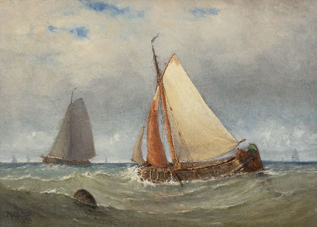 Willem Johannes Schütz | Navigating sailing boats, oil on canvas, 42.1 x 58.7 cm, signed l.l. and dated 1878