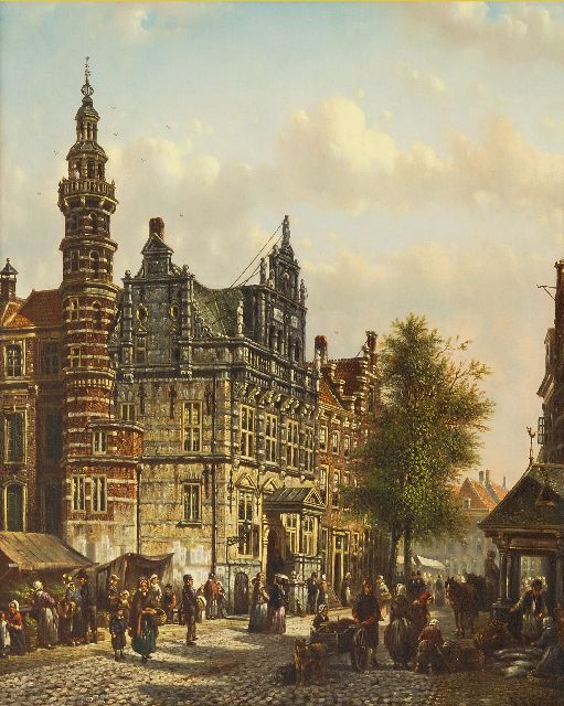 Spohler J.F.  | The Old City Hall of The Hague on the Groenmarkt, oil on panel 40.0 x 32.9 cm, signed l.r.