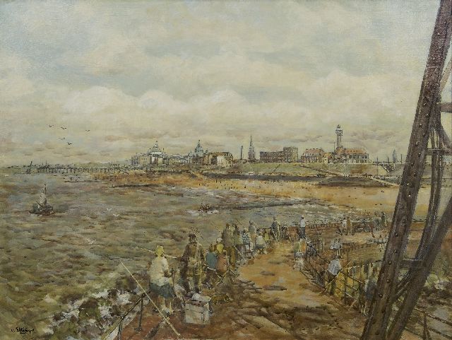 Ettinger B.C. van | The boulevard of Scheveningen seen from the jetty, oil on board 60.4 x 80.3 cm, signed l.l. and on the reverse