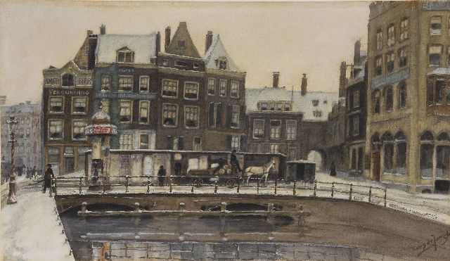 Jongh M.J. de | The Rokin in Amsterdam, in winter, watercolour on paper 34.6 x 61.0 cm, signed l.r. and painted ca. 1910